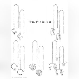 Elegant Silver Thread Drop & Hook Earrings